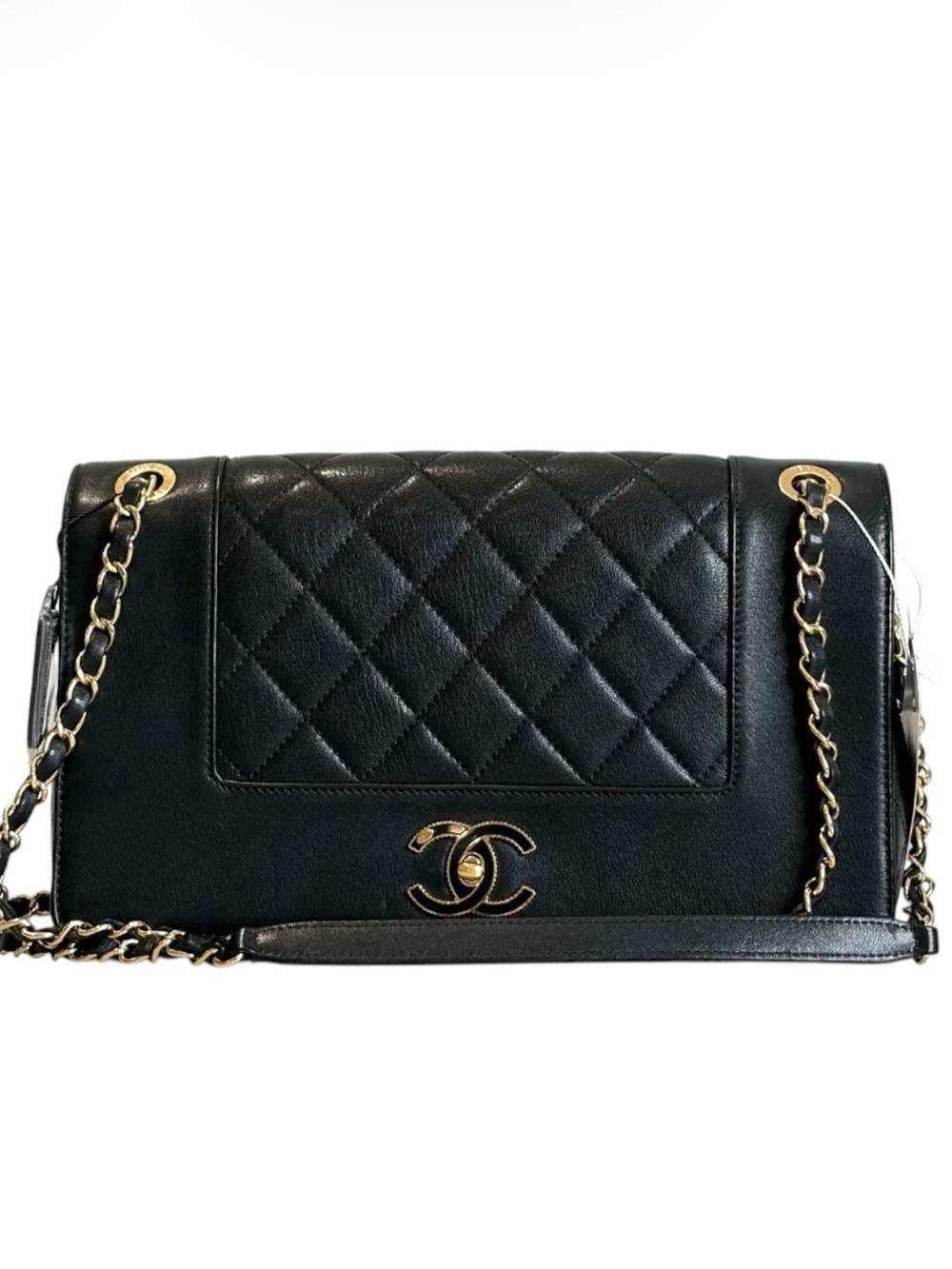 CHANEL  Classic Flap Black Lambskin Leather Shoulder Bag